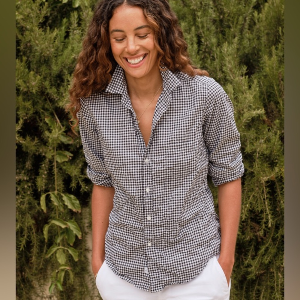 Frank & Eileen Barry Check Crinkle button-up shirt - black & white gingham Small